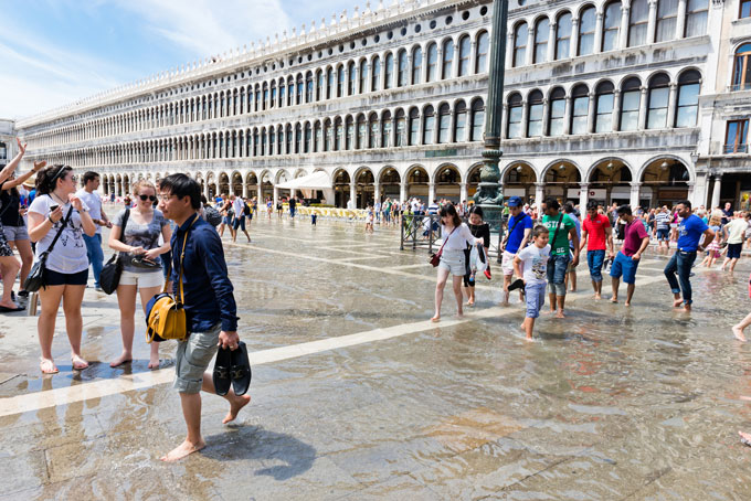 The flooding of St Mark’s Square in June 2014 in Venice, Italy.